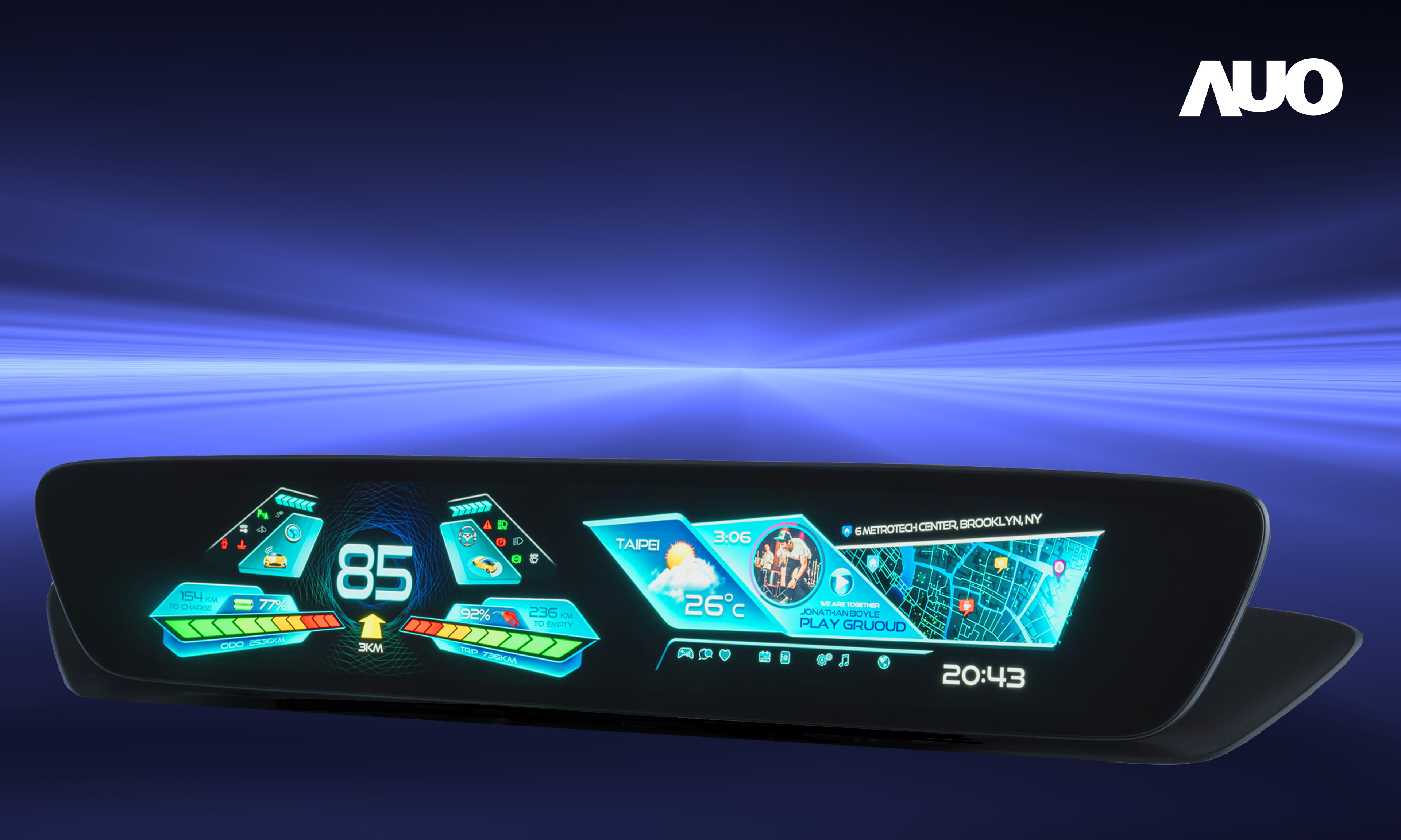 米兰·(milan)30.4吋異形曲面AmLED車載顯示系統，為一兼具儀表板及中控台人機介面的創新車載顯示系統，結合美學設計，提升車內科技沉浸感及使用體驗，讓車載顯示的未來應用更加多元化